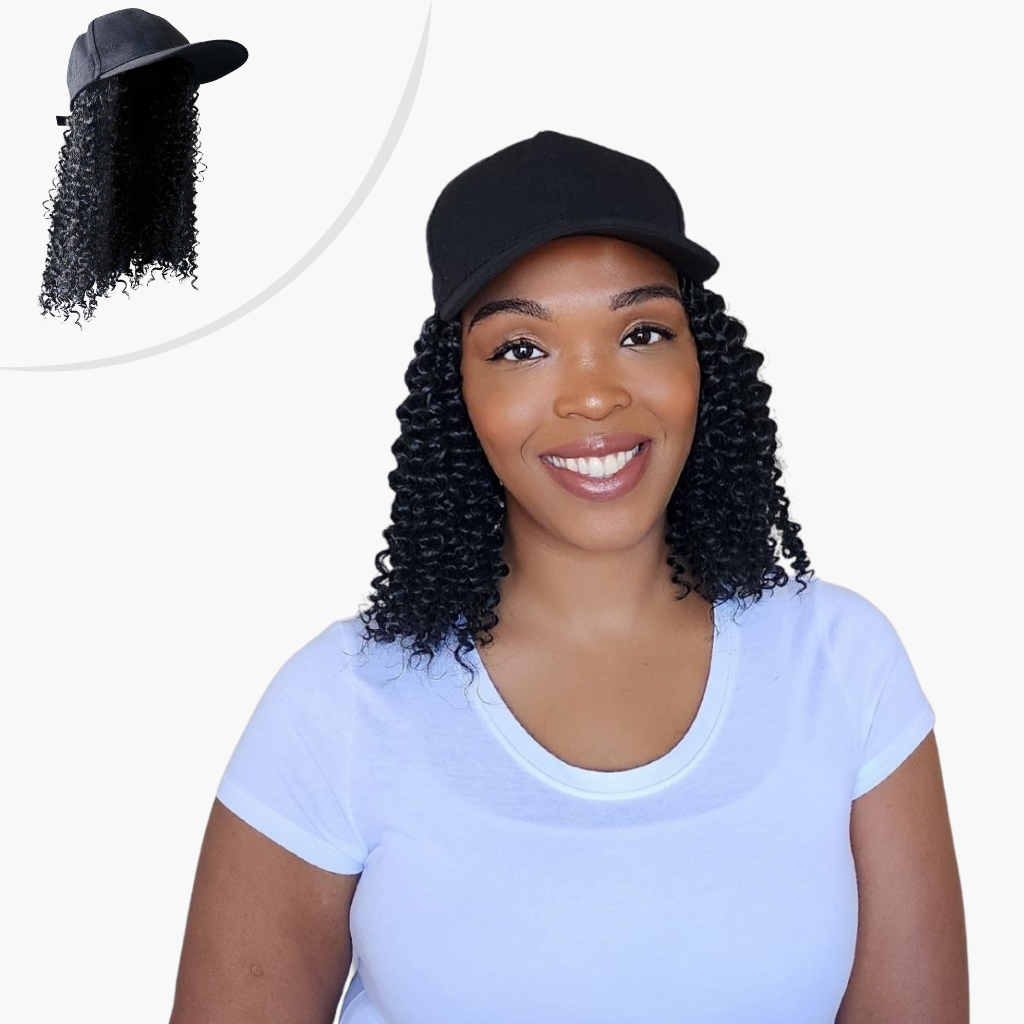 Weave Got the Look - Kinky curly baseball cap with hair